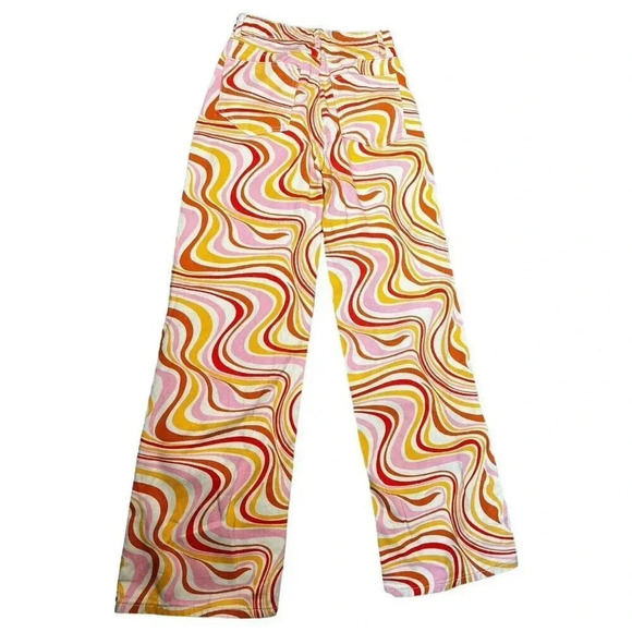 Y2K Groovy High Waisted Hippie Wide Leg Bell Bottom Flared Jeans Size XS - Picture 2 of 7